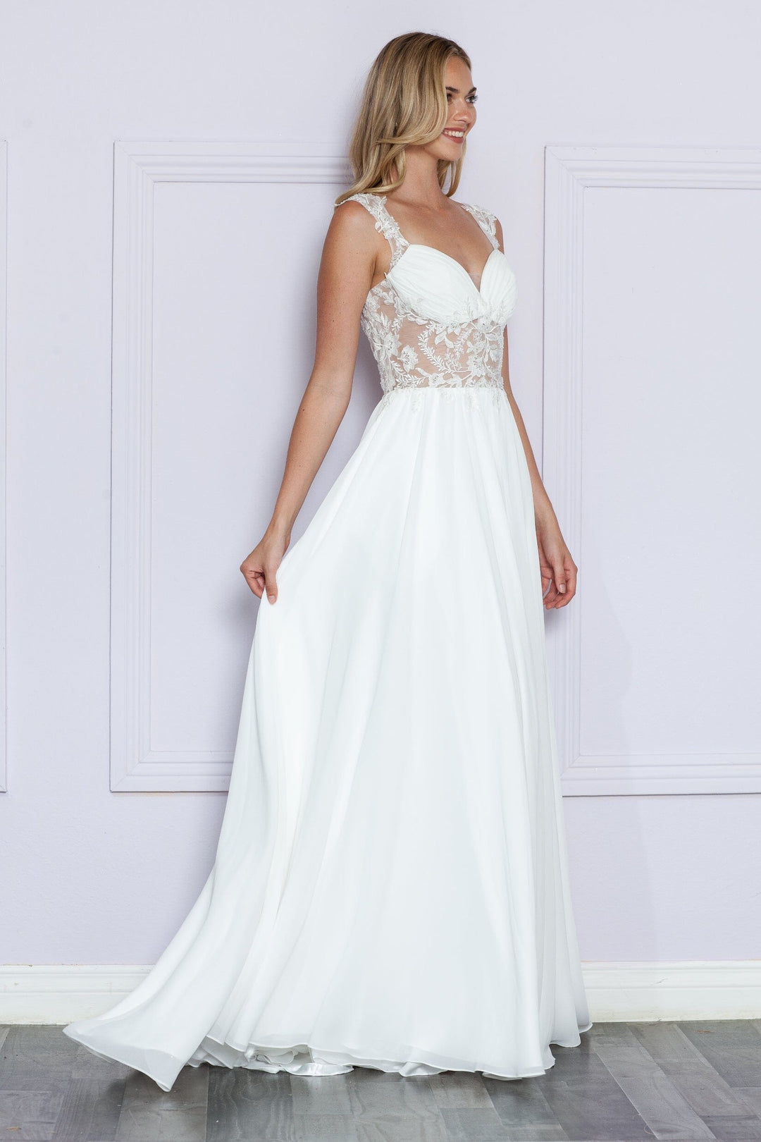 Embroidered Sheer Sleeveless Slit Gown by Poly USA 9376
