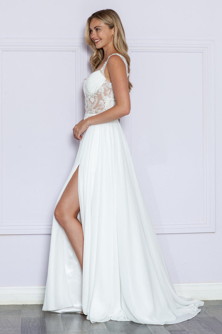Embroidered Sheer Sleeveless Slit Gown by Poly USA 9376