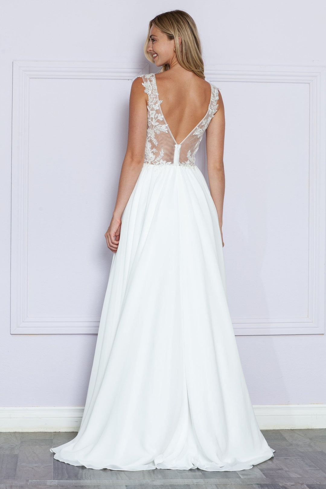 Embroidered Sheer Sleeveless Slit Gown by Poly USA 9376