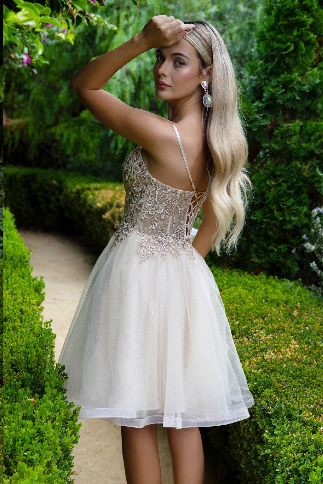 evening dress embroidery short Beaded Sleeveless Homecoming Cocktail LaDivine 9245 Champagne Perfect for Special Occasions Short Cocktail Dresses | Short