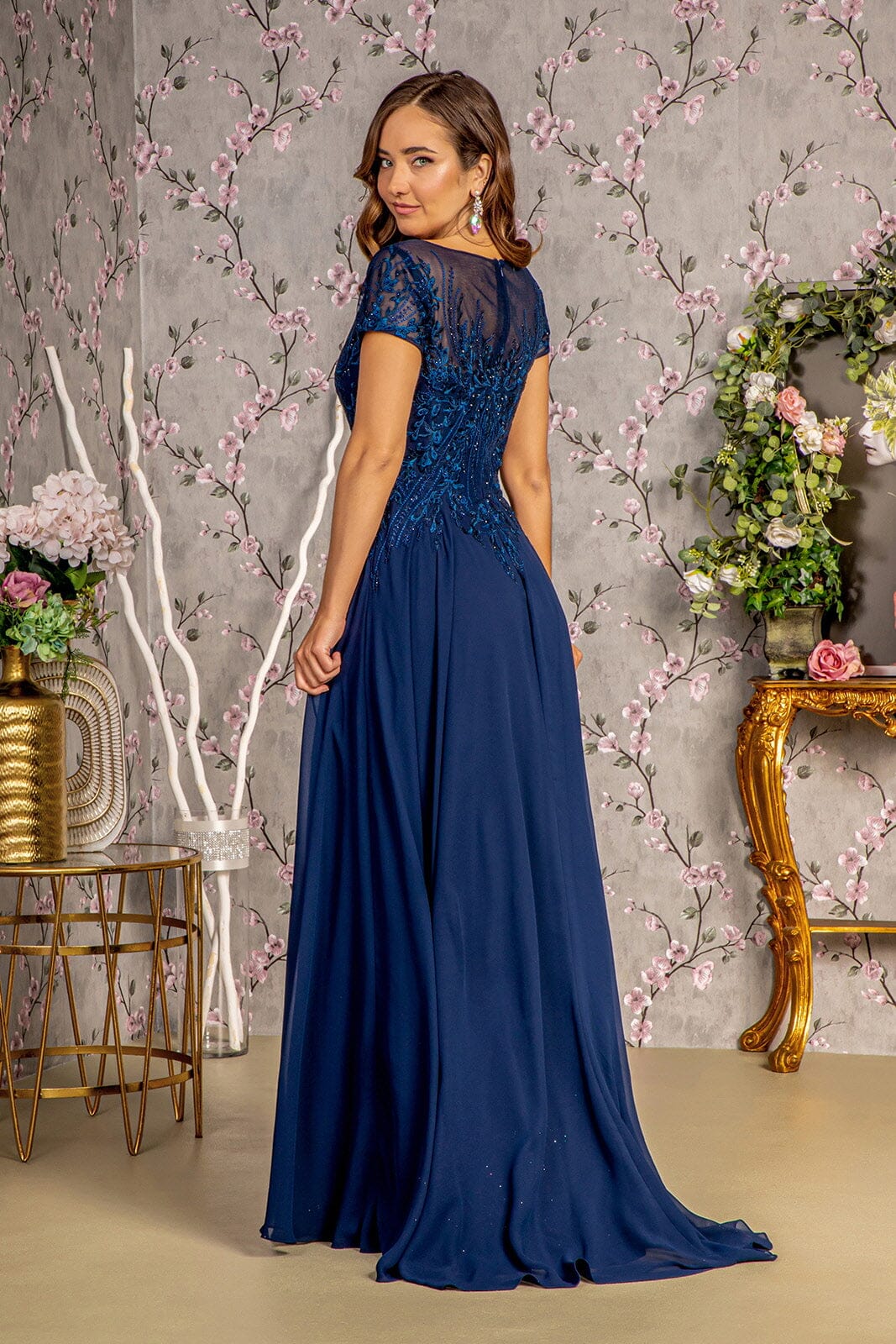 Embroidered Short Sleeve A-line Gown by GLS Gloria GL3362 Embroidered Short Sleeve A-line Gown by GLS Gloria GL3362