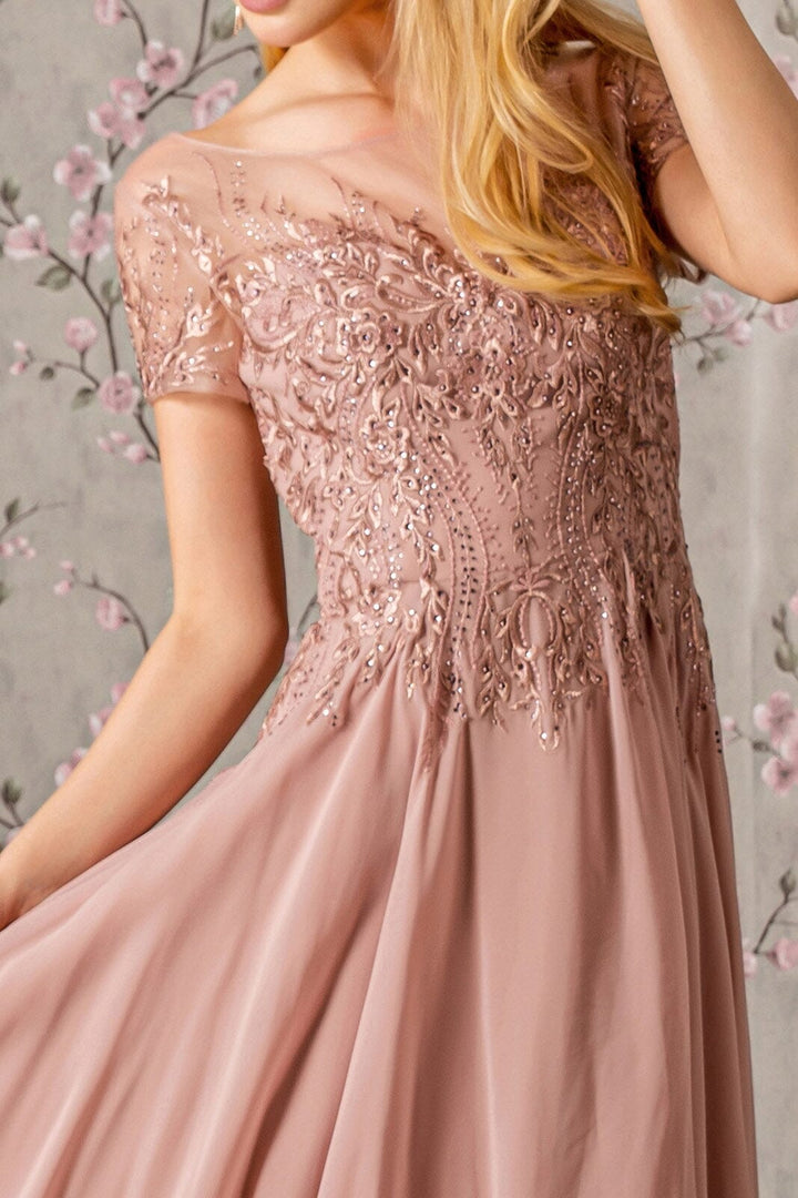Embroidered Short Sleeve A-line Gown by GLS Gloria GL3362