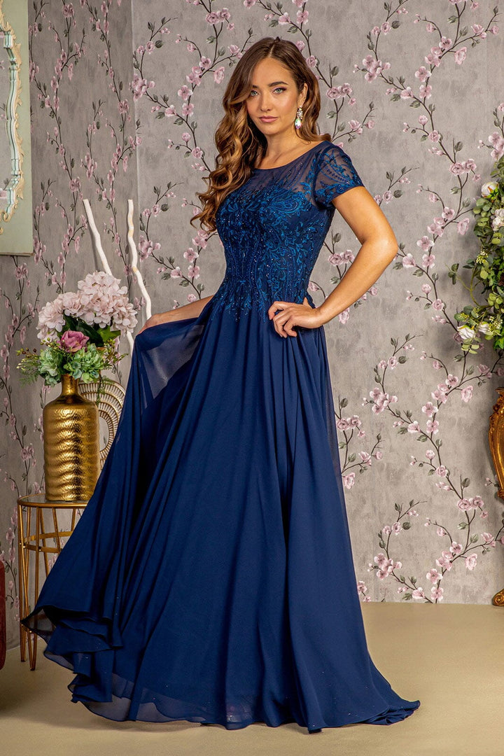 Embroidered Short Sleeve A-line Gown by GLS Gloria GL3362