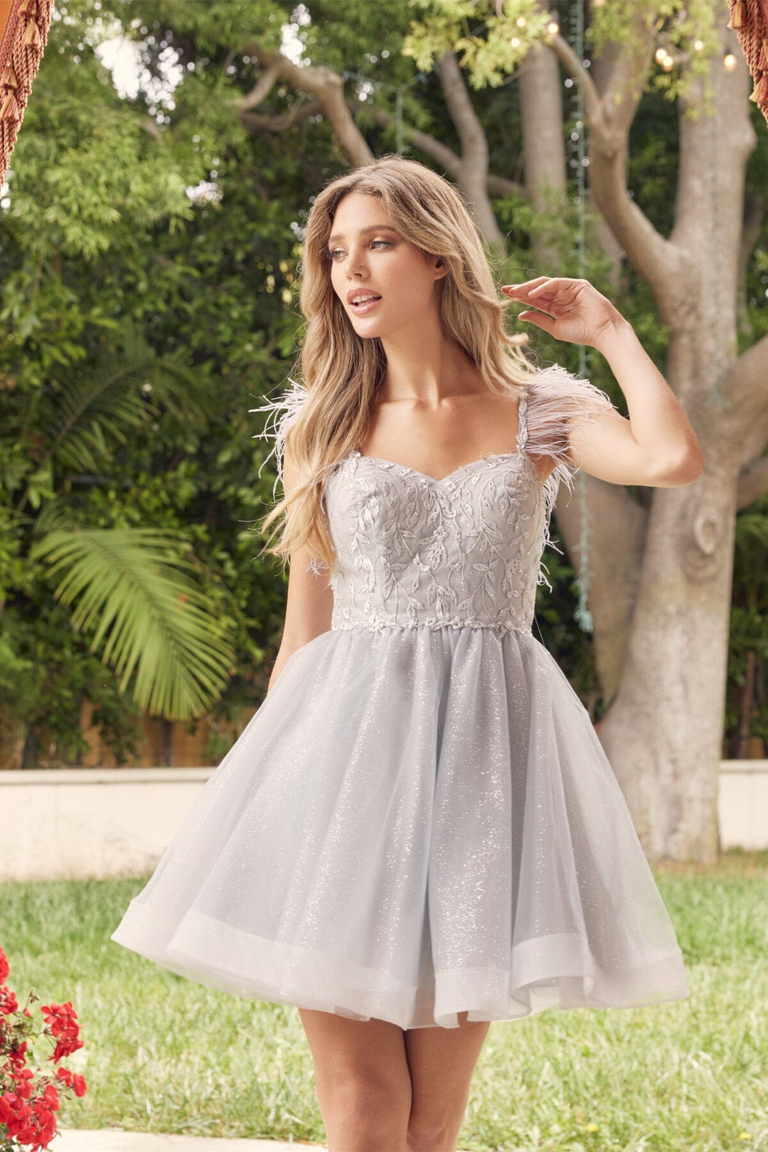 Embroidered Short Sleeveless Feather Dress by Juliet 881 ABC Fashion Embroidered Short Sleeveless Feather Dress by Juliet 881 ABC Fashion