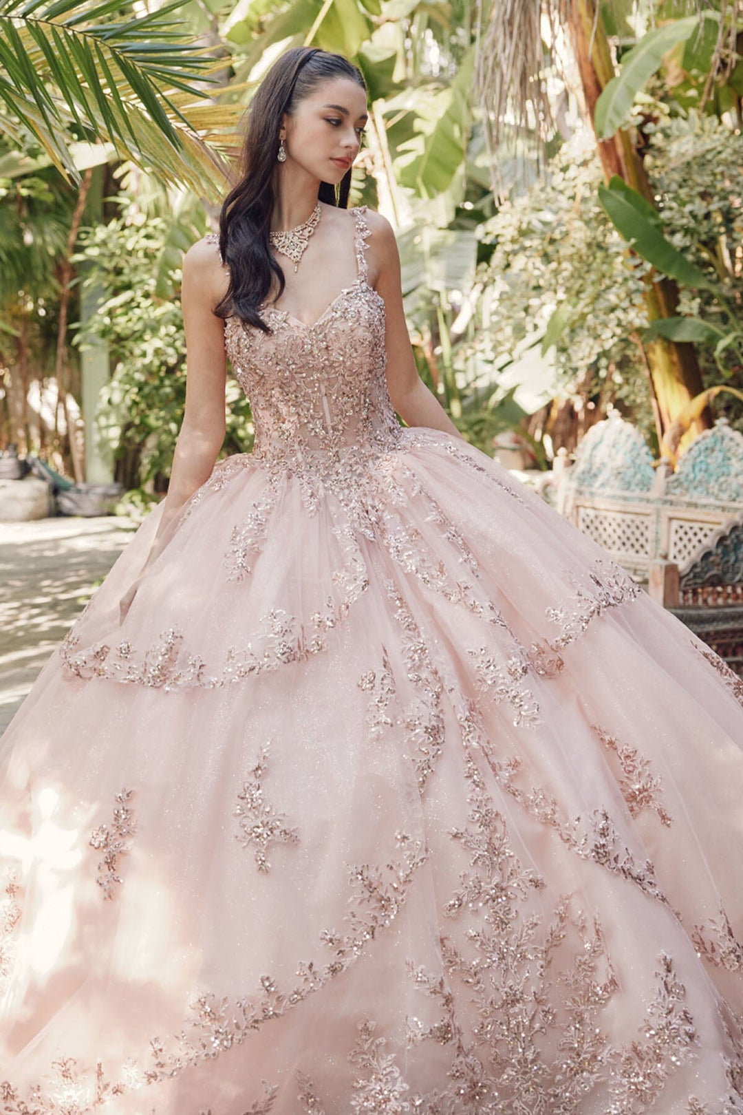 Embroidered Sleeveless Corset Ball Gown by Juliet JT1450J
