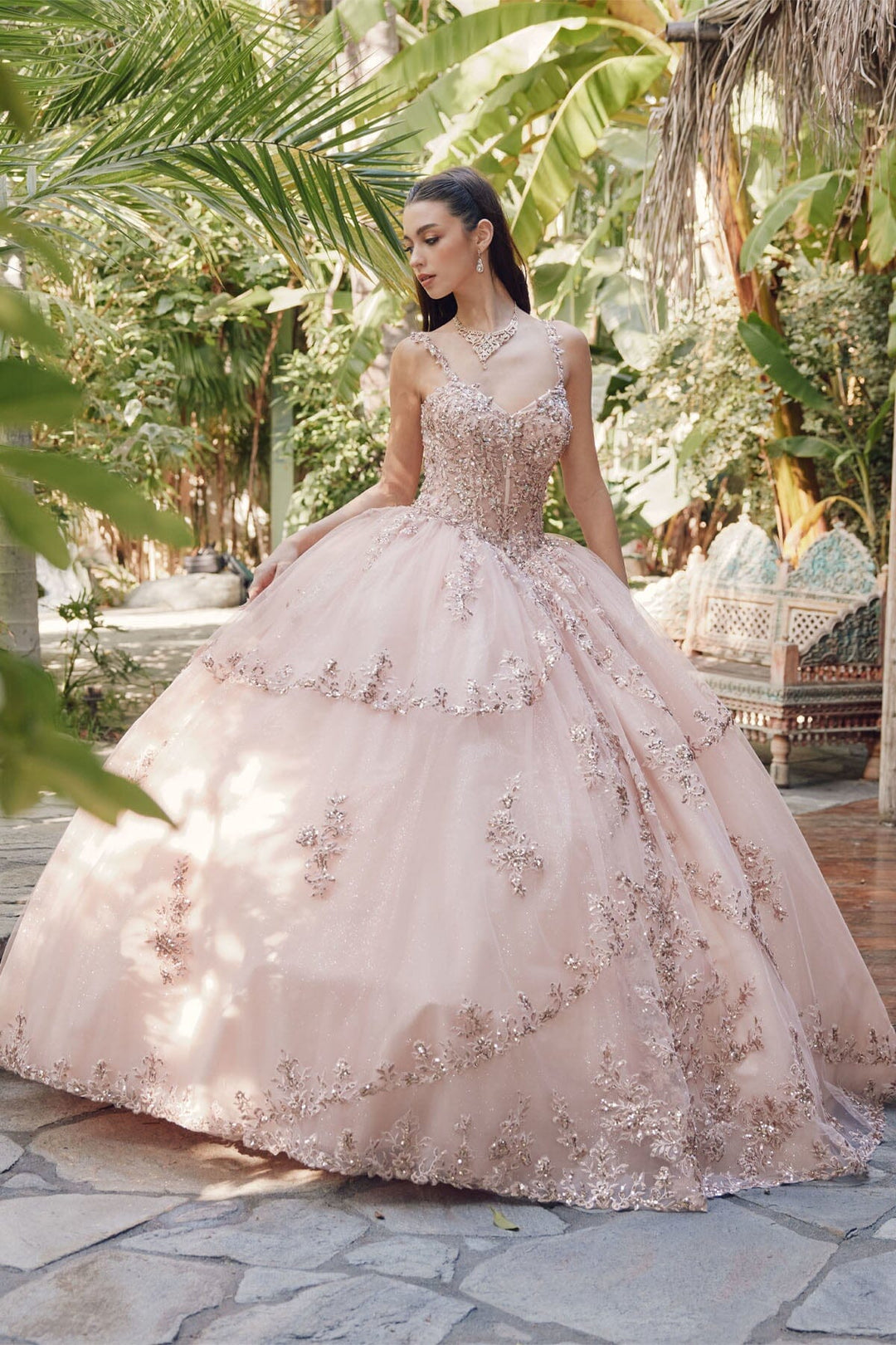 Embroidered Sleeveless Corset Ball Gown by Juliet JT1450J