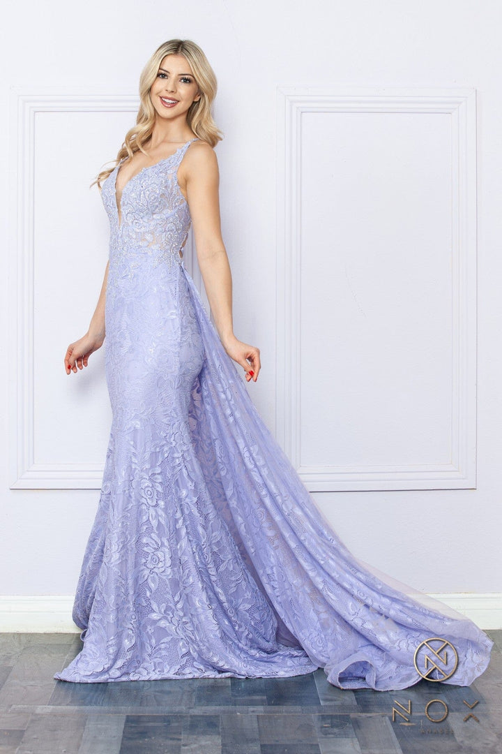 Embroidered Sleeveless Overskirt Gown by Nox Anabel G1353
