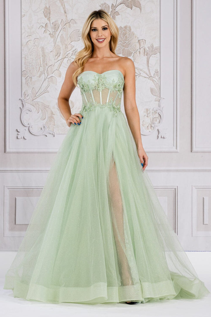 Embroidered Strapless Corset Gown by Amelia Couture 7042