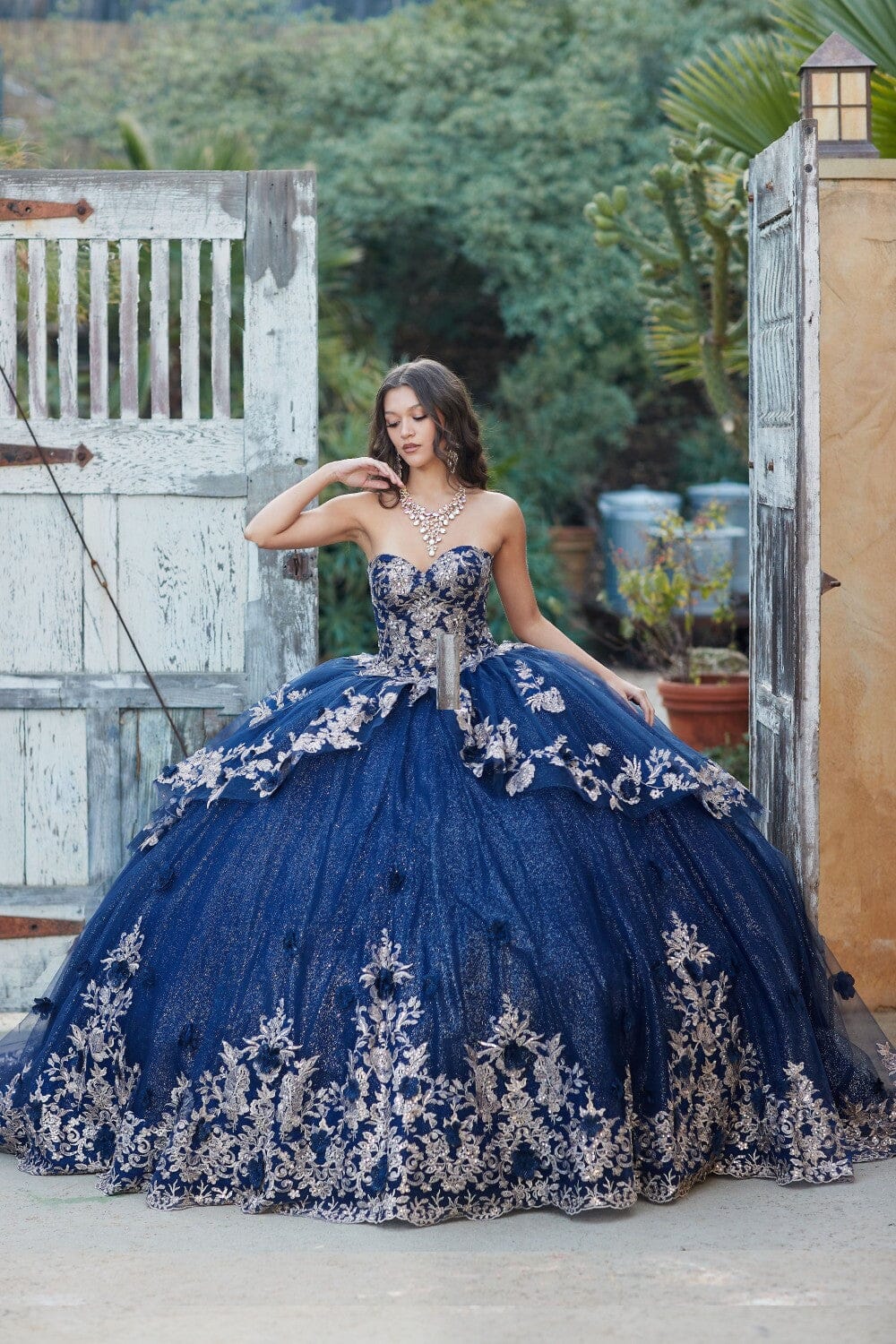 Embroidered Strapless Layered Ball Gown by Petite Adele PQ1051 2XL / Navy/Rose Gold Embroidered Strapless Layered Ball Gown by Petite Adele PQ1051 2XL / Navy/Rose Gold