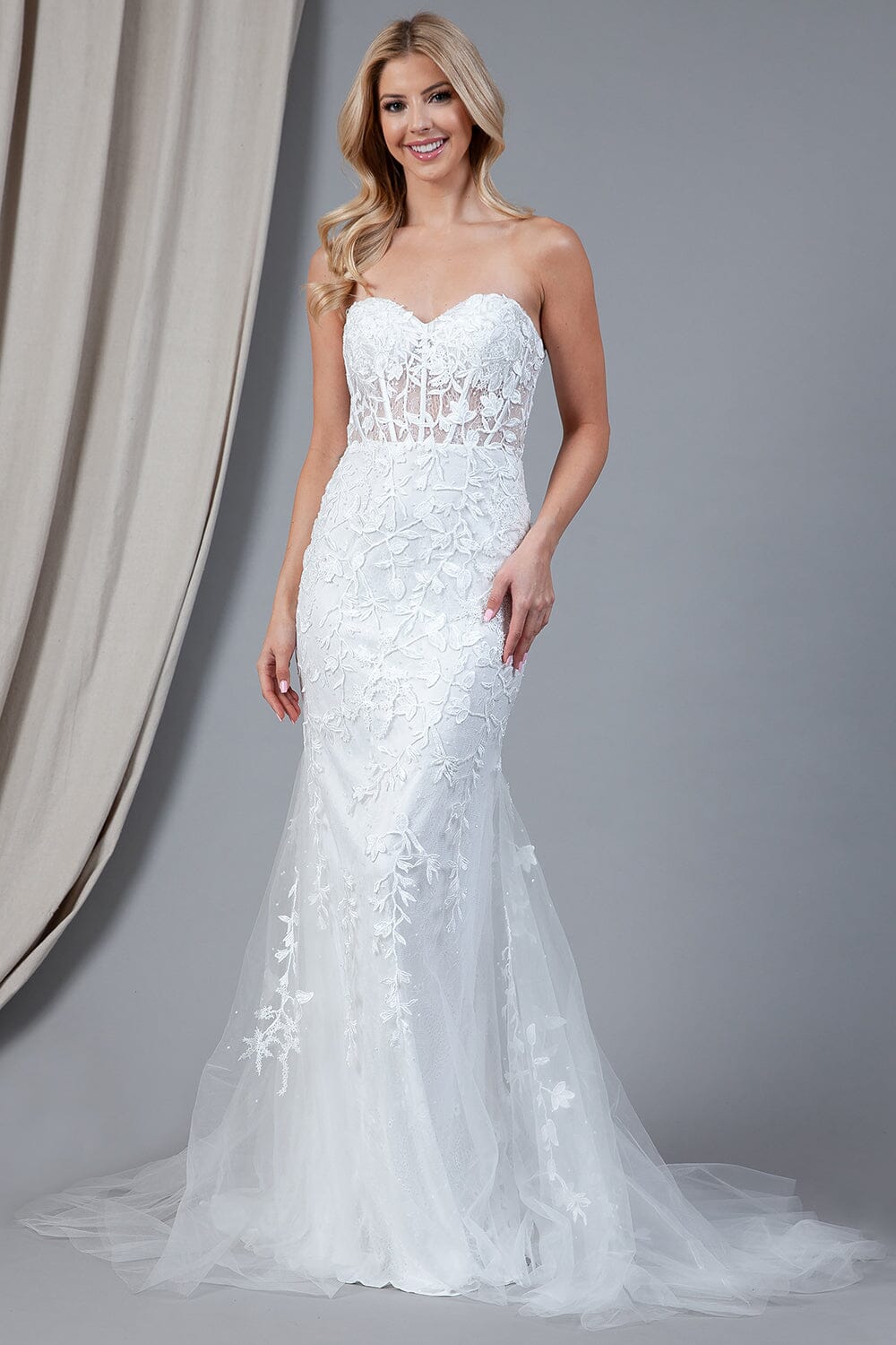 Embroidered Strapless Mermaid Dress by Amelia Couture 7024