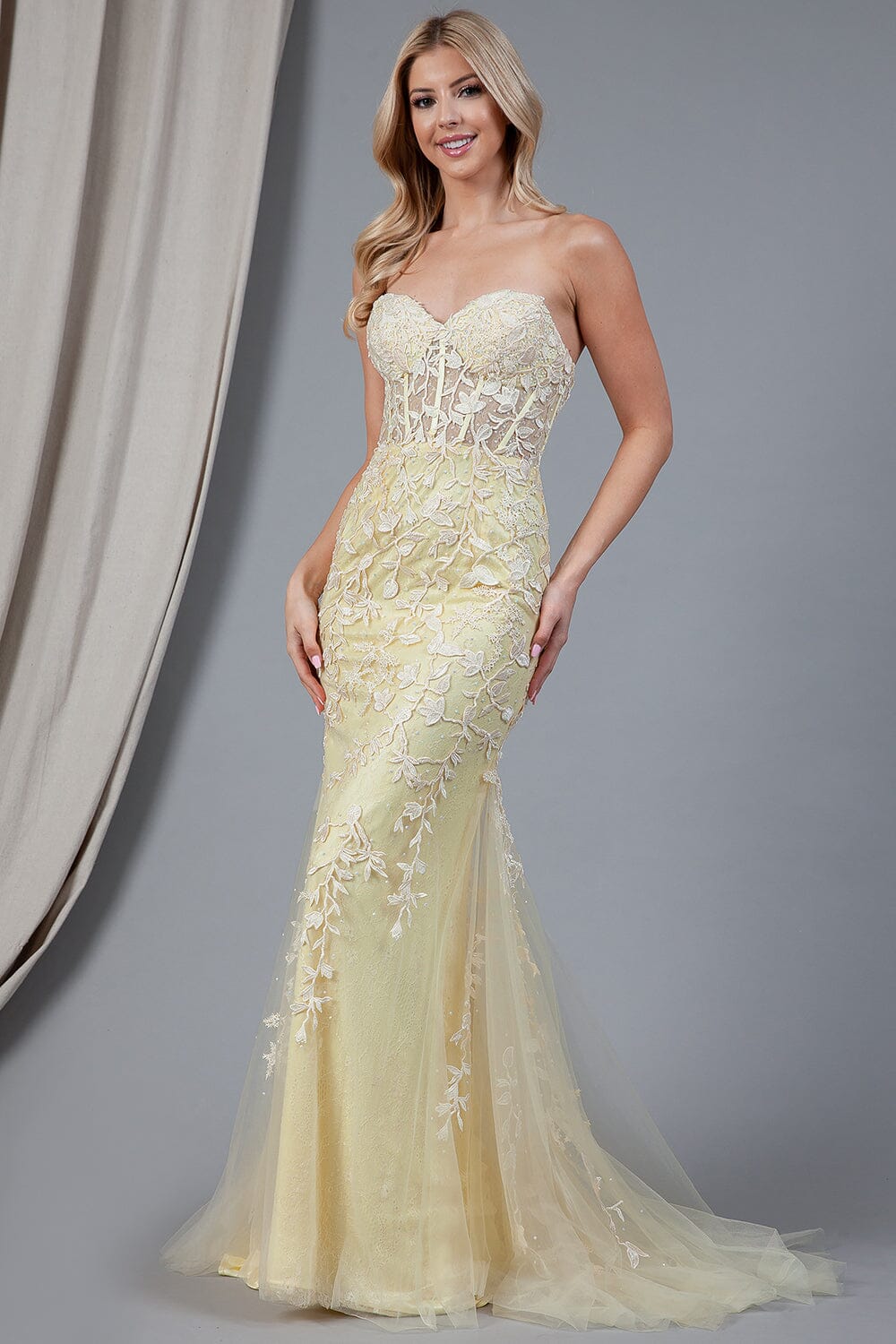 Embroidered Strapless Mermaid Dress by Amelia Couture 7024