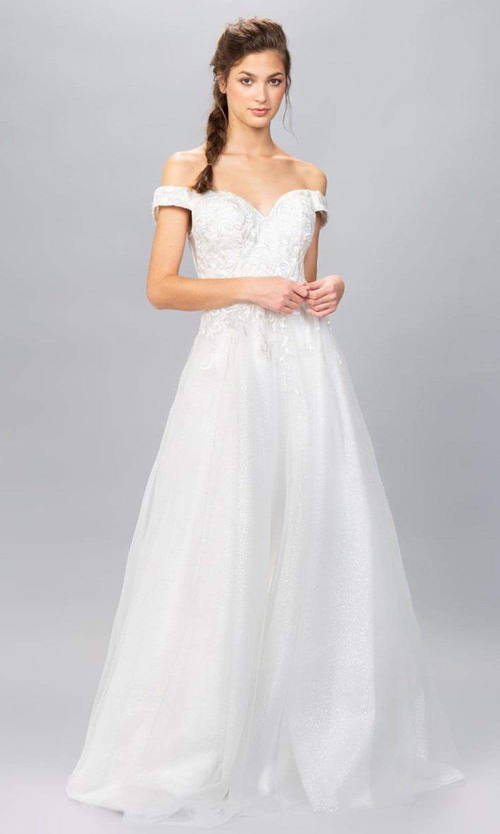 Applique Off Shoulder A-line Gown by Eureka 9191