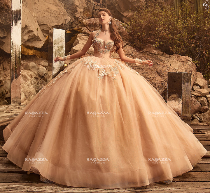Floral Applique Quinceanera Dress by Ragazza EV91-691