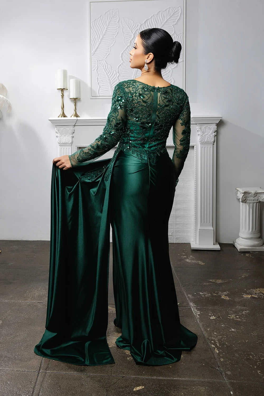Applique Satin Long Sleeve Gown by May Queen MQ2172