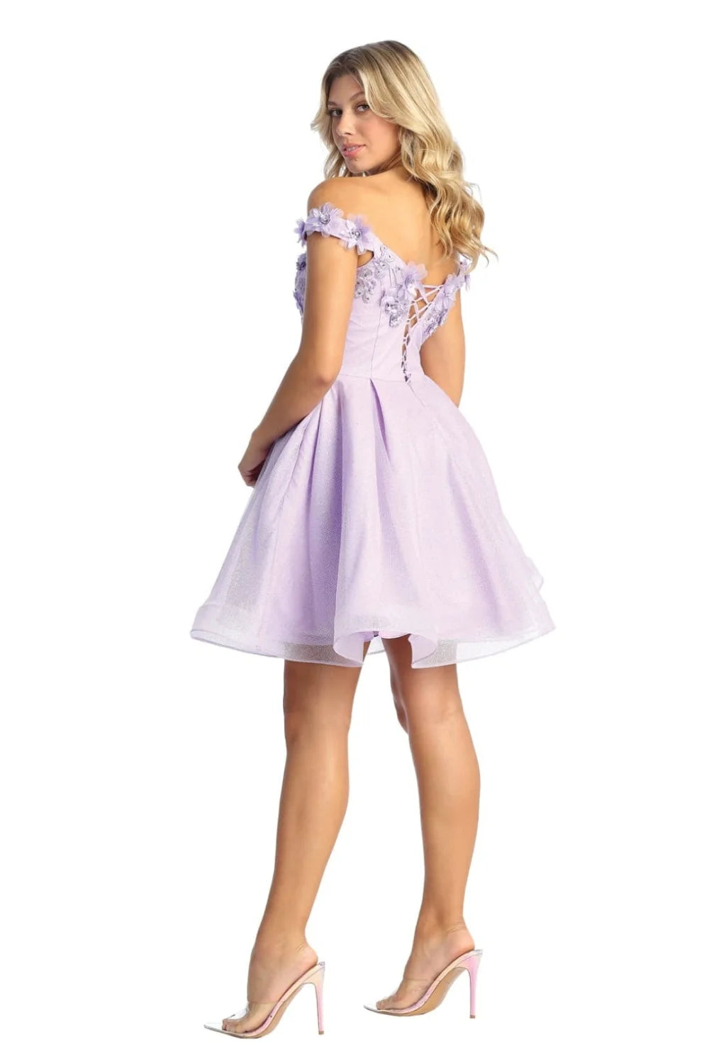 3D Floral Short Off Shoulder Dress by May Queen MQ1854