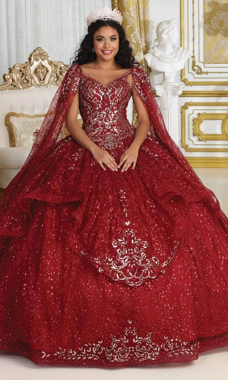 Sleeveless Cape Layered Ball Gown by May Queen LK218