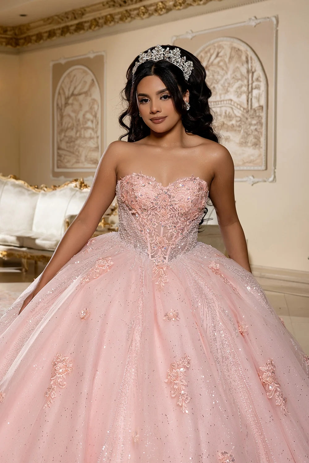 Applique Strapless Ball Gown by May Queen LK288