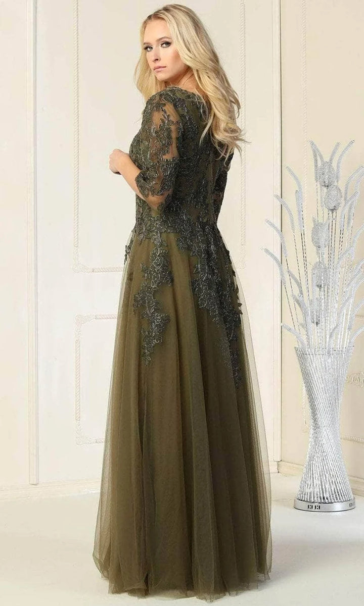 Applique Mid-Sleeve A-line Gown by May Queen MQ1859