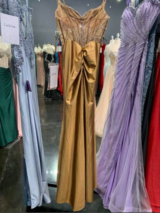 Beaded Satin Sleeveless Slit Gown by Ladivine CD744