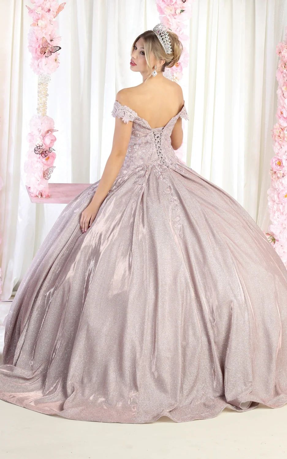 Metallic Sleeveless Ball Gown by May Queen LK178