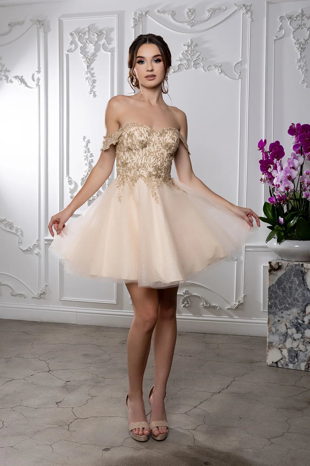 Applique Short Off Shoulder Dress by May Queen MQ2224