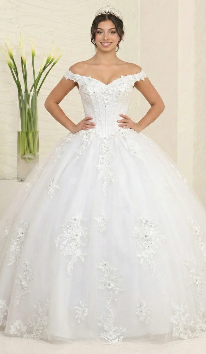 Applique Off Shoulder Ball Gown by May Queen LK260