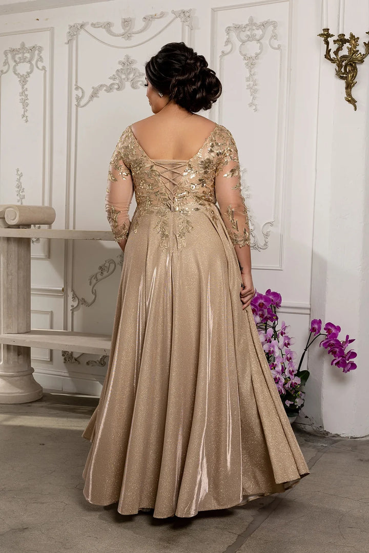 Glitter 3/4 Sleeve A-line Gown by May Queen MQ2226