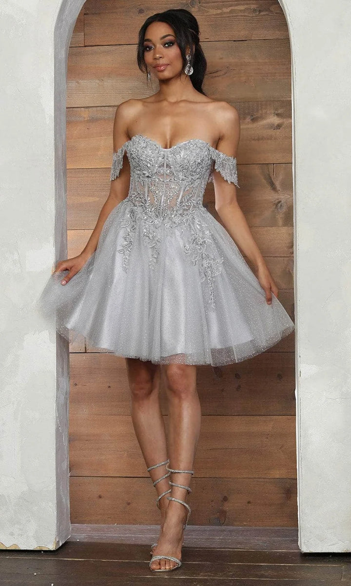 Applique Short Off Shoulder Dress by May Queen MQ2080