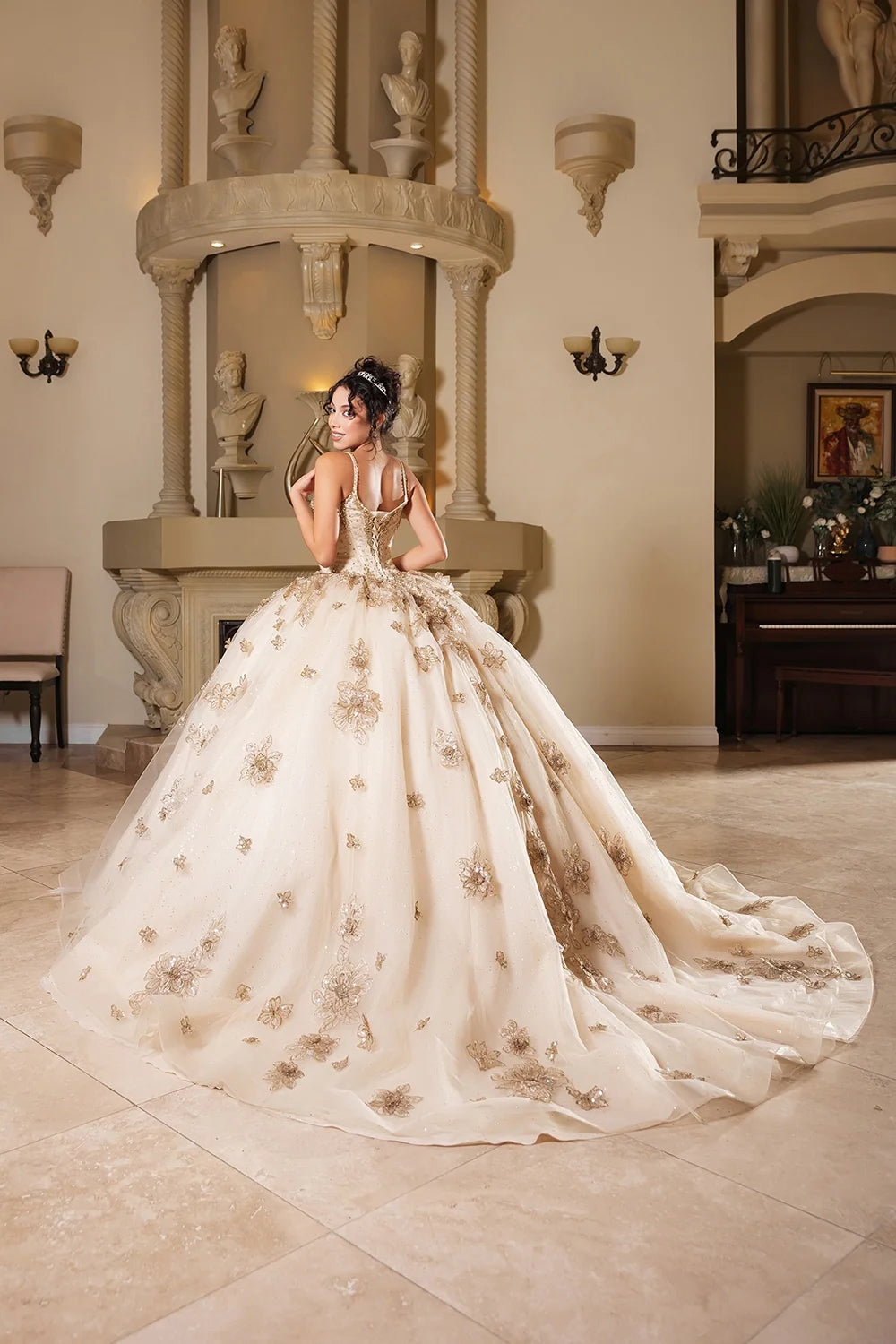 Applique Sleeveless Ball Gown by May Queen LK282