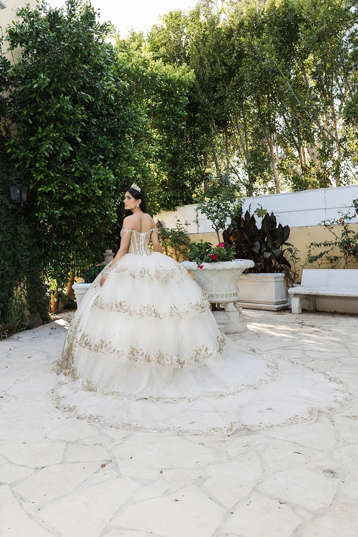 Off Shoulder Puff Sleeve Ball Gown by May Queen LK261