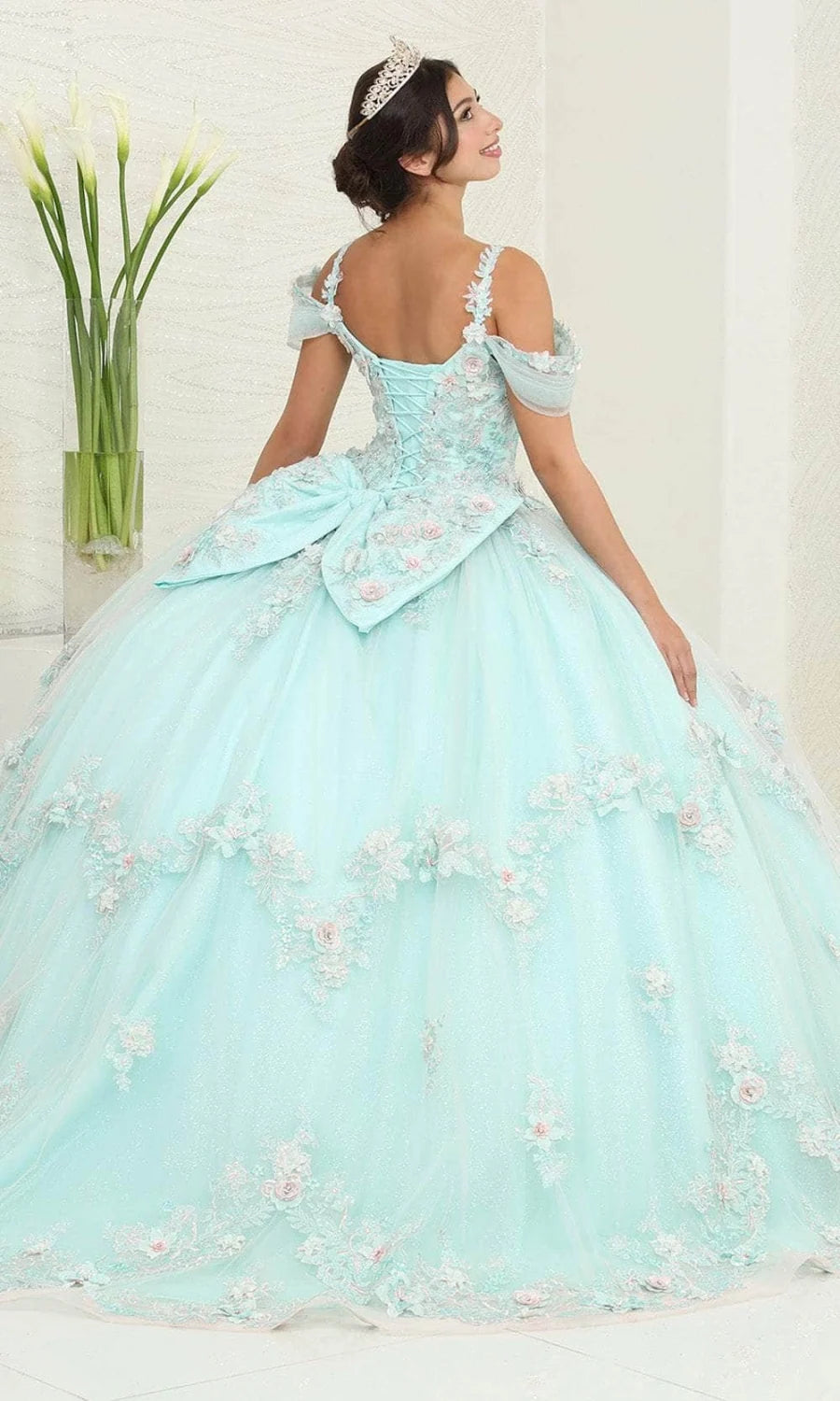Applique Cold Shoulder Ball Gown by May Queen LK258