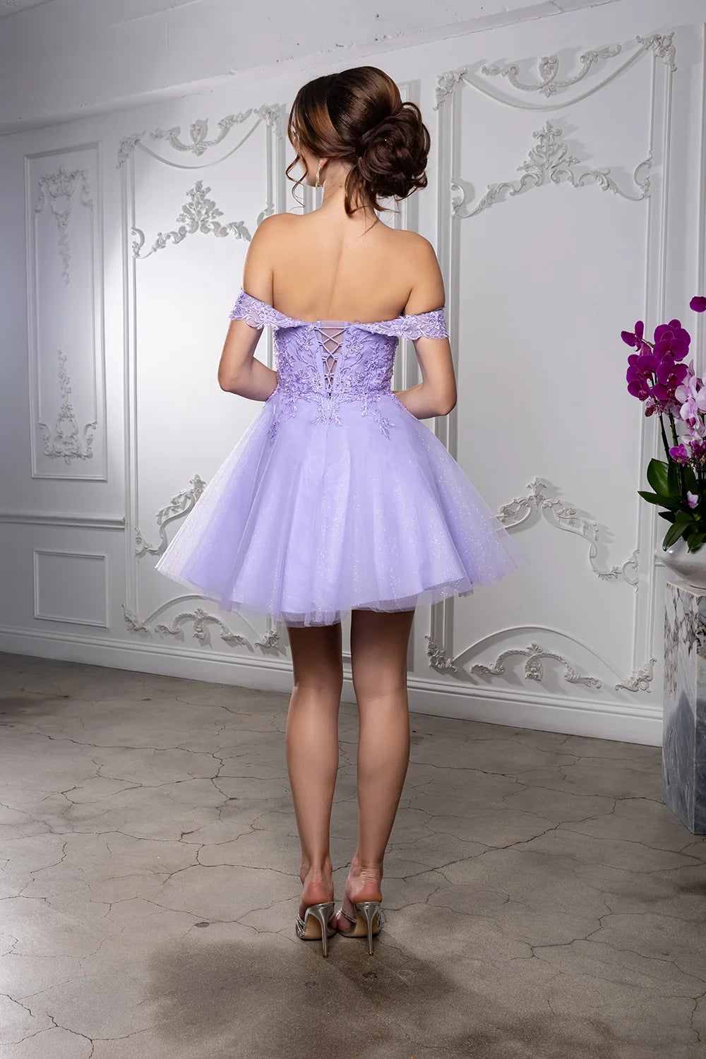 Applique Short Off Shoulder Dress by May Queen MQ2224