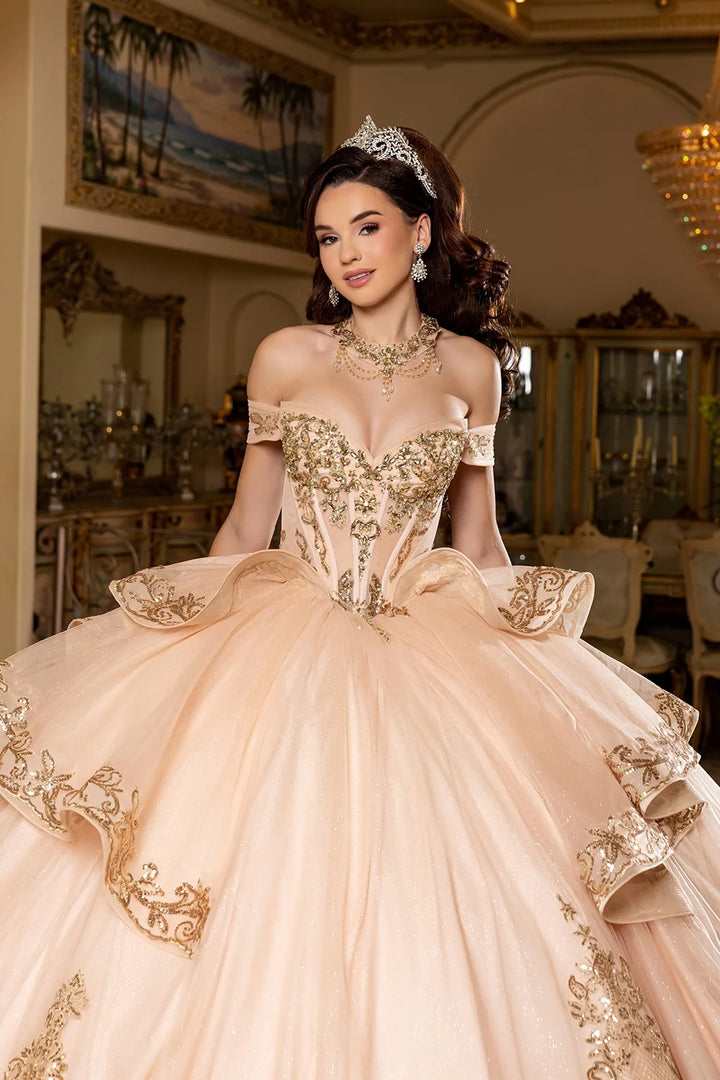 Applique Off Shoulder Ball Gown by May Queen LK303
