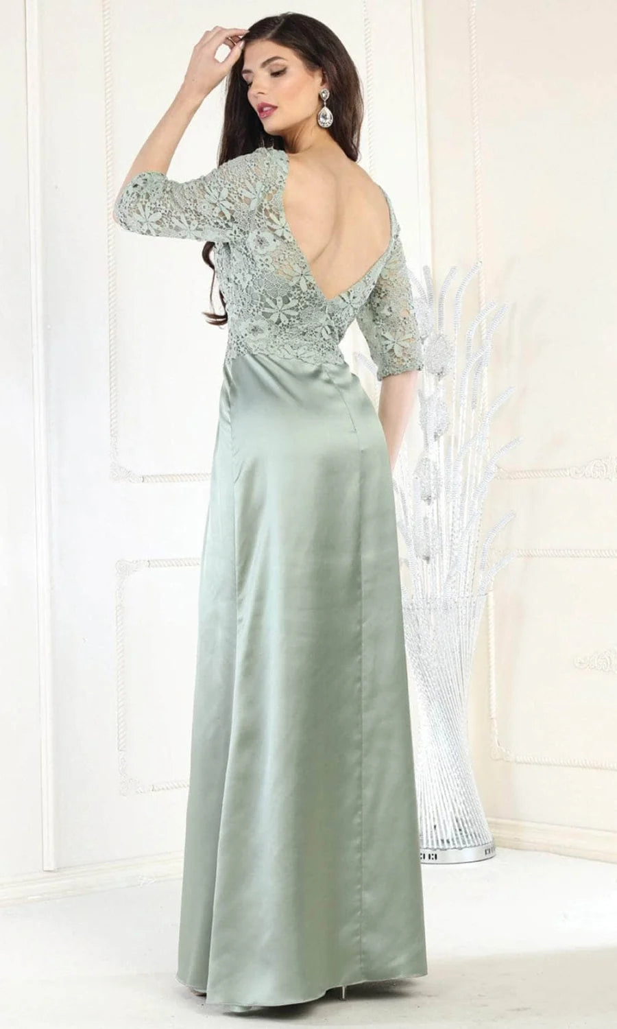 Applique Mid-Sleeve A-line Gown by May Queen MQ1969
