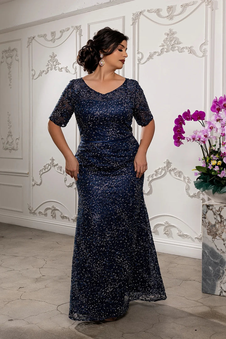Applique Fitted Short Sleeve Gown by May Queen RQ8246