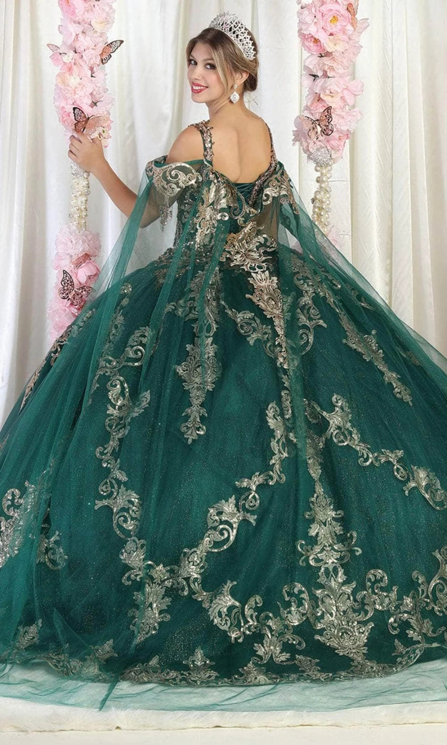 Cold Shoulder Cape Sleeve Ball Gown by May Queen LK210