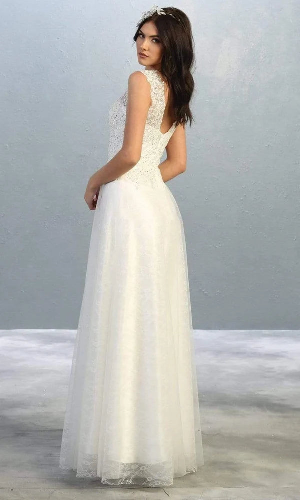Applique V-Neck A-line Gown by May Queen MQ1799