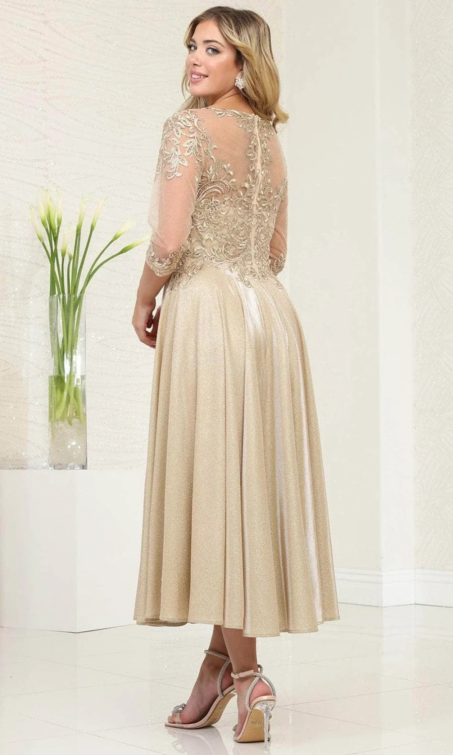 Mid-Sleeve Tea Length Dress by May Queen MQ2057