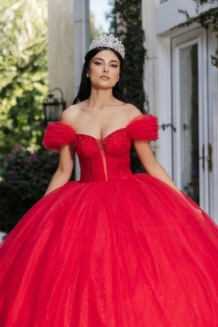 Off Shoulder Ruffled Ball Gown by May Queen LK266