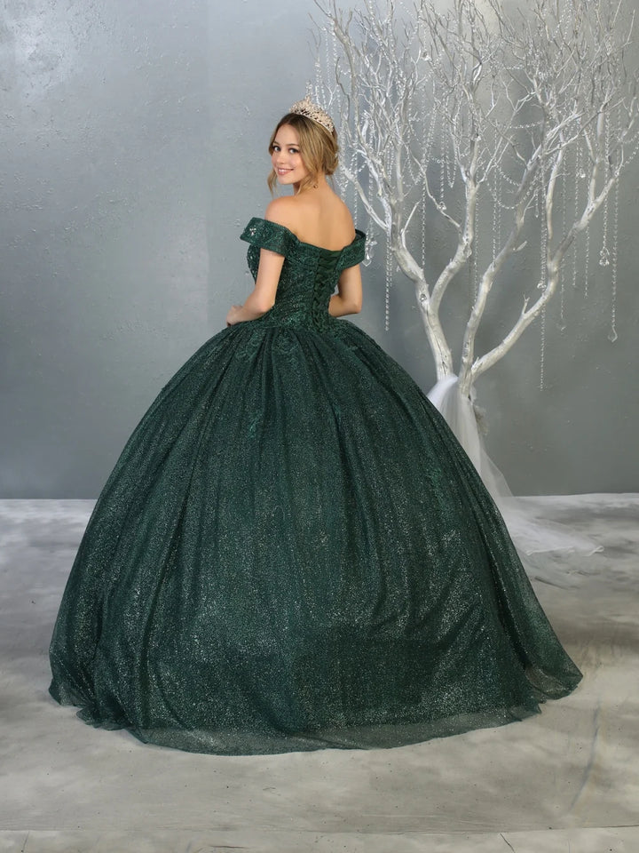 Glitter Off Shoulder Ball Gown by May Queen LK151