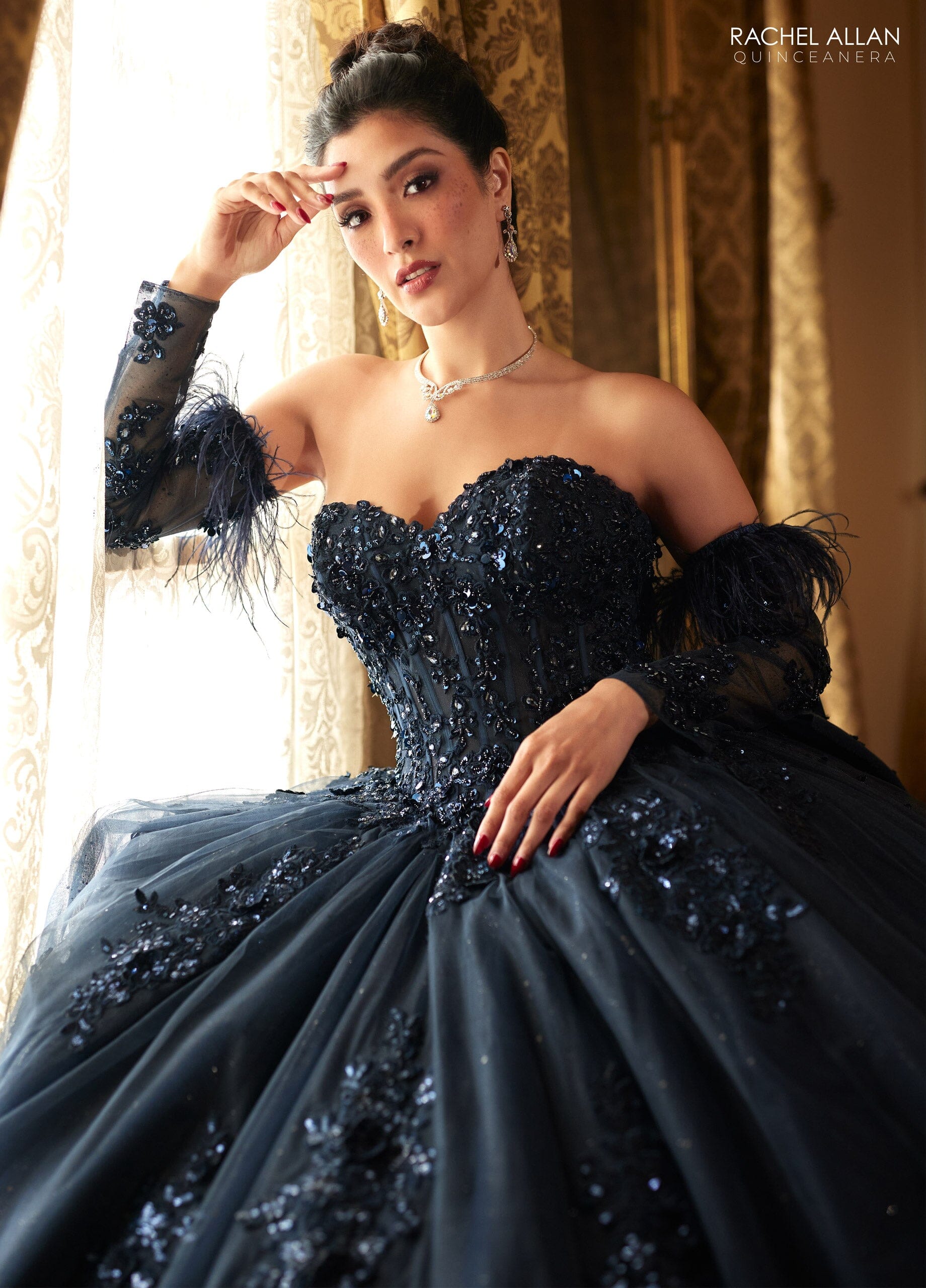 Feather Long Sleeve Quinceanera Dress by Rachel Allan RQ2171 – ABC