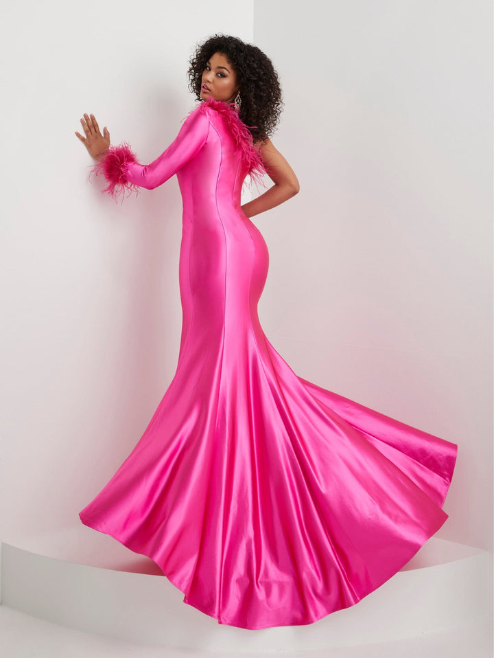 Feather One Shoulder Long Sleeve Gown by Panoply 14139