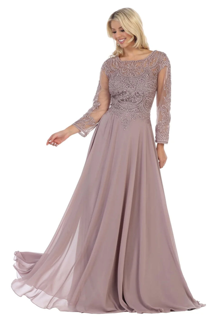 Applique 3/4 Sleeve A-line Gown by May Queen MQ1615