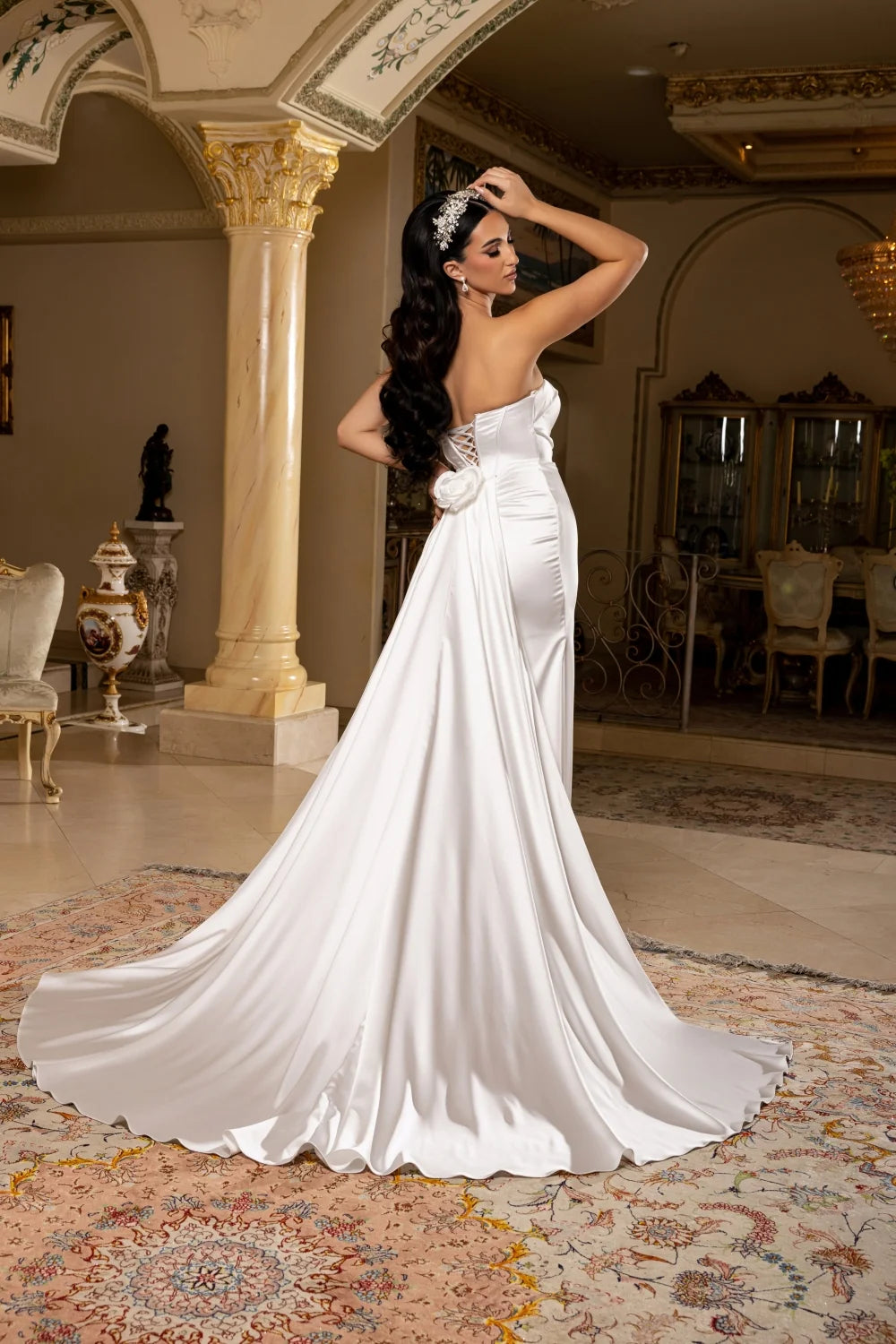 Satin Strapless Slit Bridal Gown by May Queen RQ8239