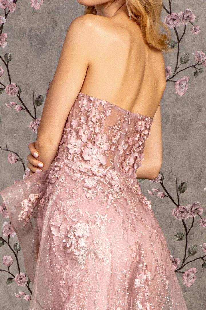 Fitted 3D Floral Strapless Overskirt Gown by GLS Gloria GL3257