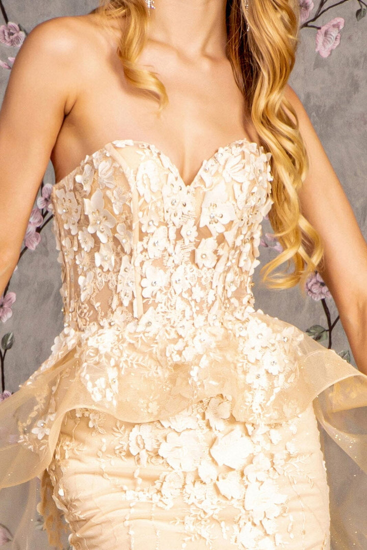 Fitted 3D Floral Strapless Overskirt Gown by GLS Gloria GL3257