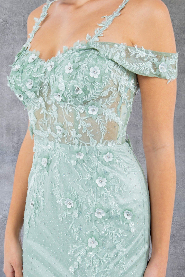 Fitted Applique Slit Gown by Cinderella Couture 8049J