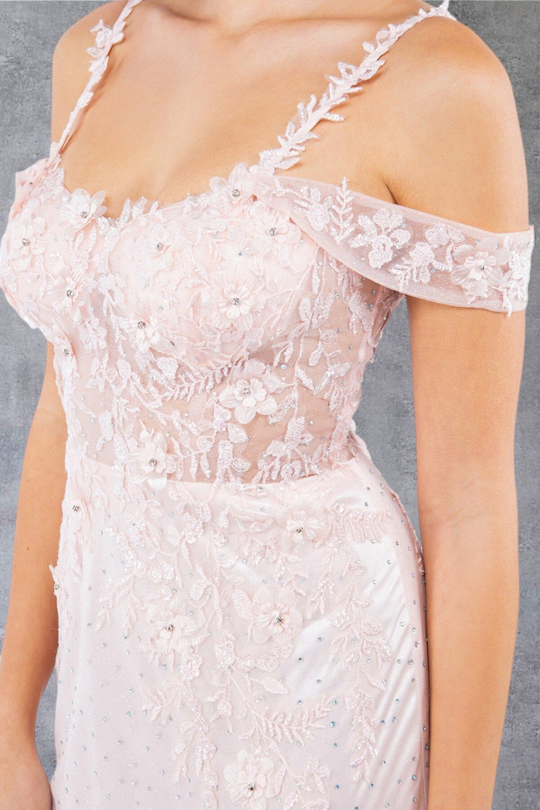 Fitted Applique Slit Gown by Cinderella Couture 8049J