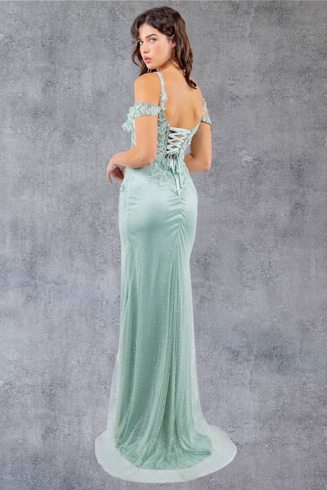 Fitted Applique Slit Gown by Cinderella Couture 8049J