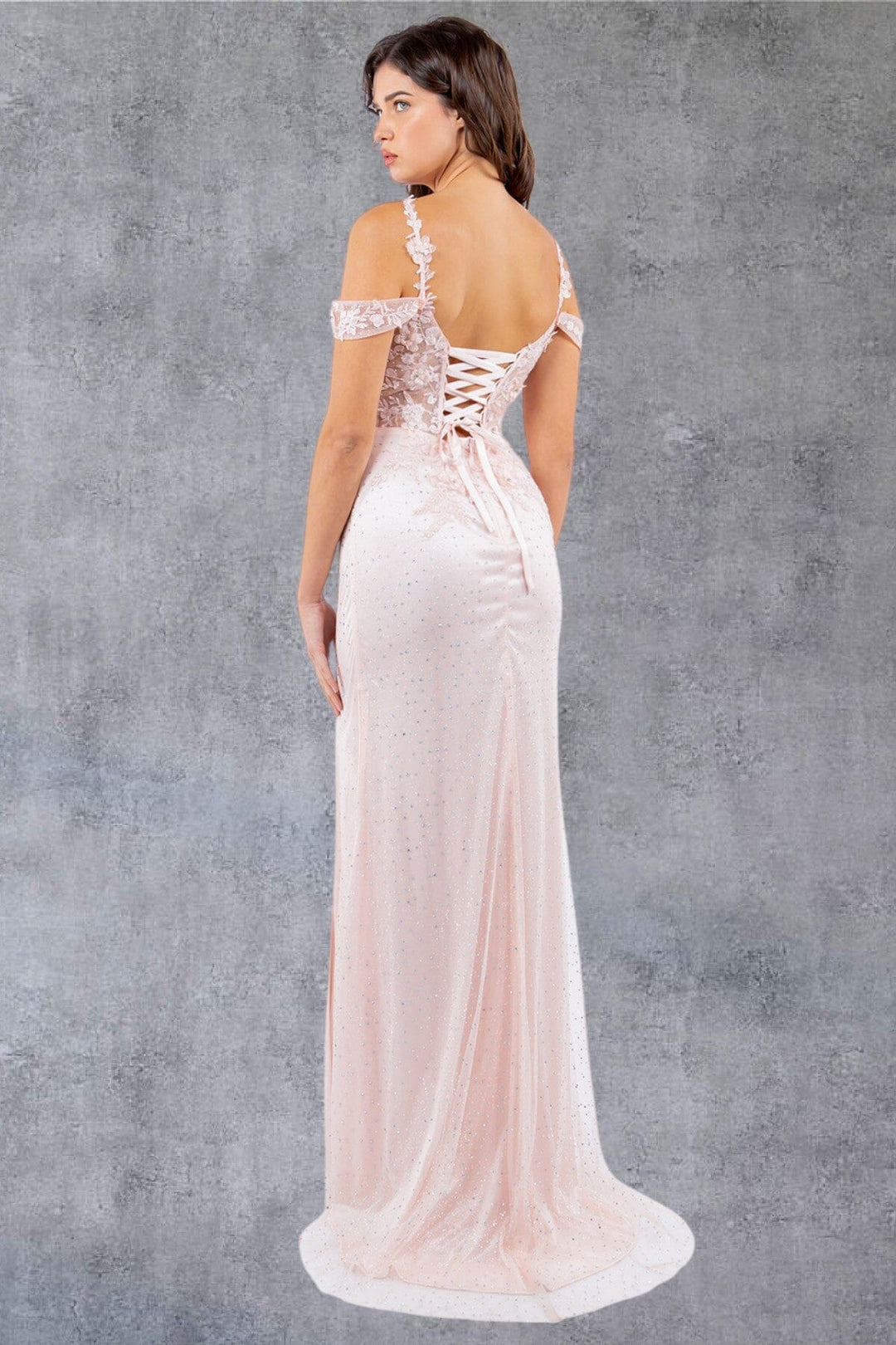 Fitted Applique Slit Gown by Cinderella Couture 8049J